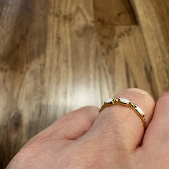 Solid Gold Triple Opal and Diamond Band - Picture 3 of 7